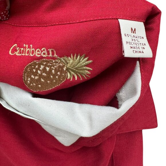 Caribbean Mens M Maroon Ivory Tropical Shirt Beach Resort Wear Button Up Collar - Picture 11 of 12